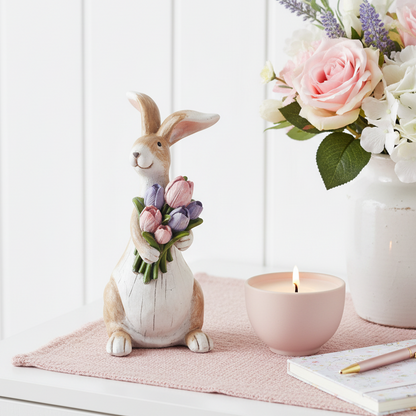 Rabbit with Flowers Figurine