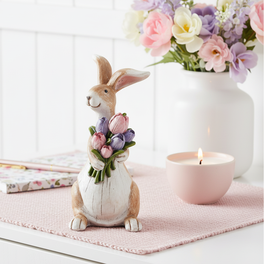 Rabbit with Flowers Figurine