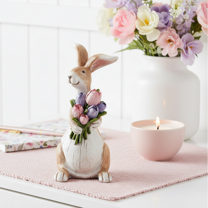 Rabbit with Flowers Figurine