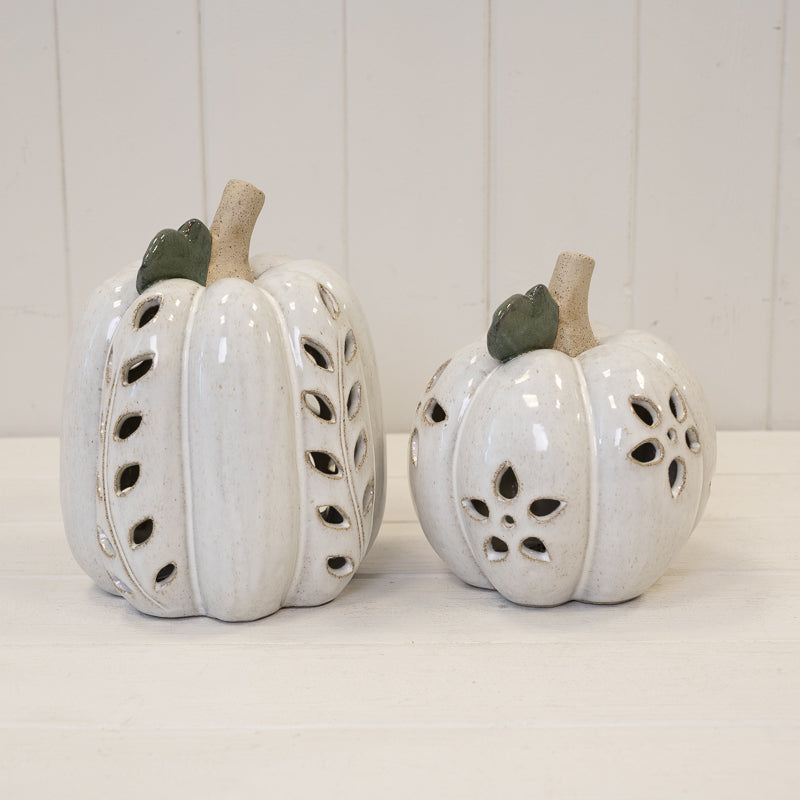 White LED Pumpkin with Open Pattern Detail