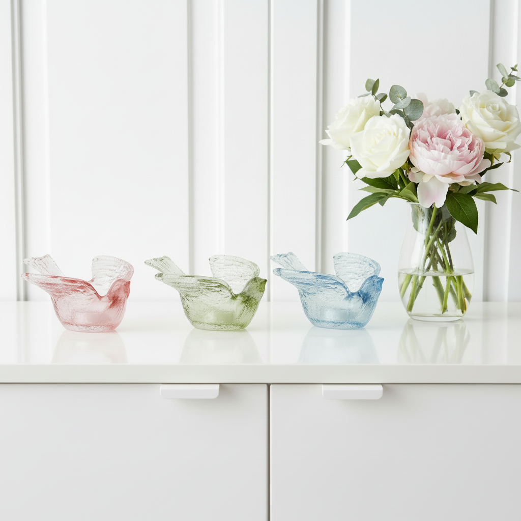 Blue Songbird Glass Tealight Holder
