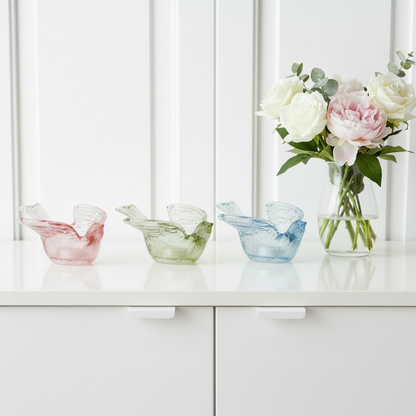 Blue Songbird Glass Tealight Holder