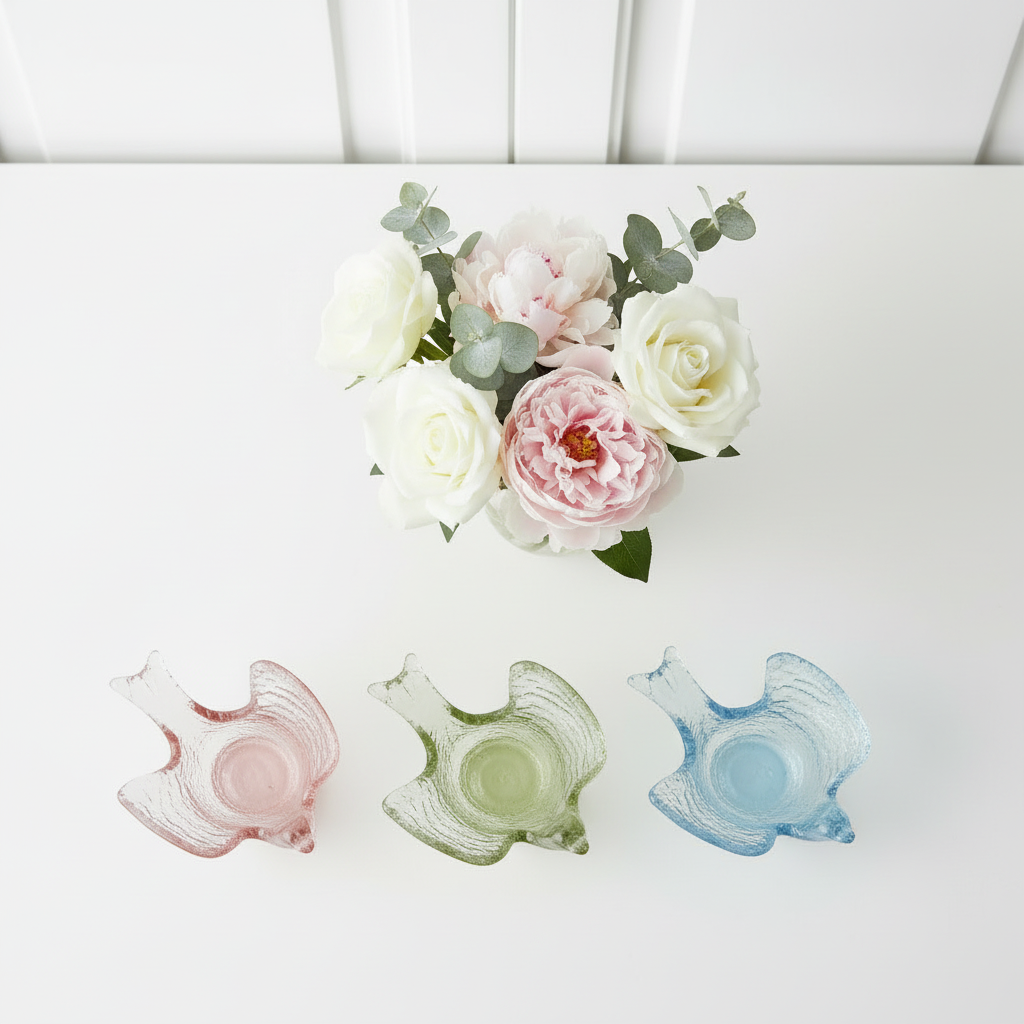 Blue Songbird Glass Tealight Holder