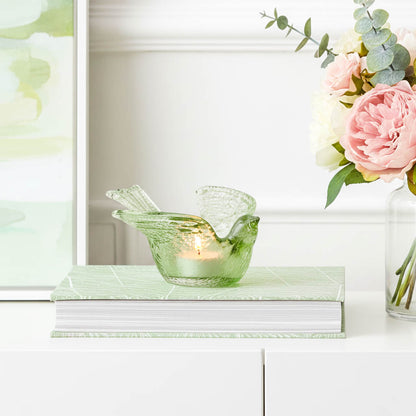 Green Songbird Glass Tealight Holder