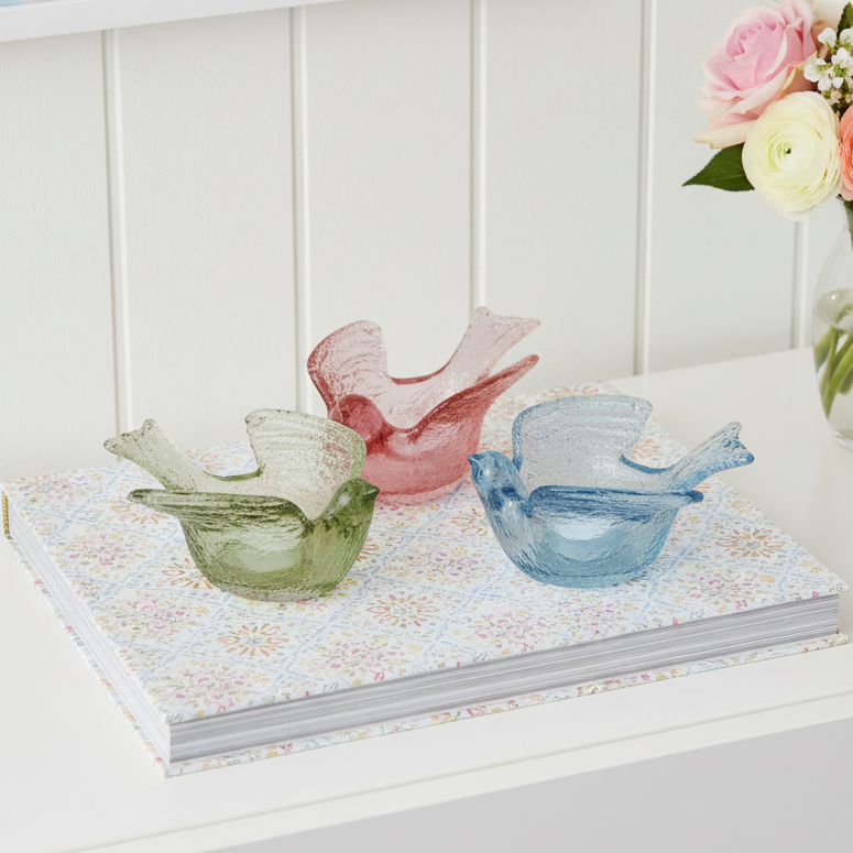 Blue Songbird Glass Tealight Holder