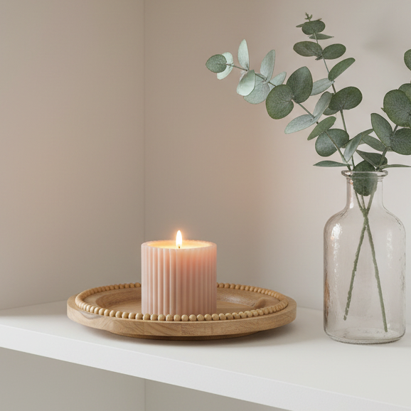 Round Mango Wood Beaded Styling Tray 25cm