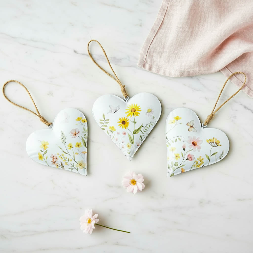Set of 3 Flower Heart Hangers
