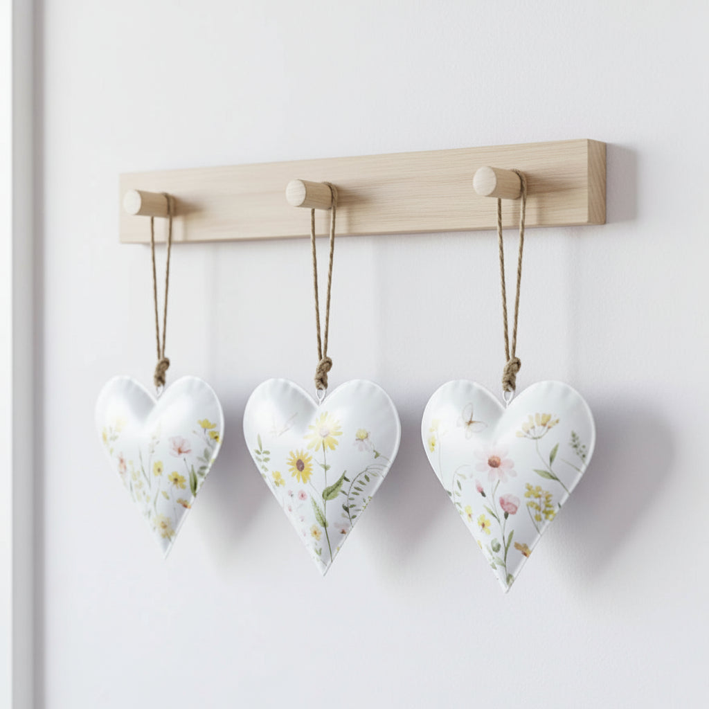Set of 3 Flower Heart Hangers