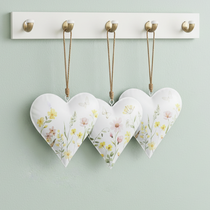Set of 3 Flower Heart Hangers