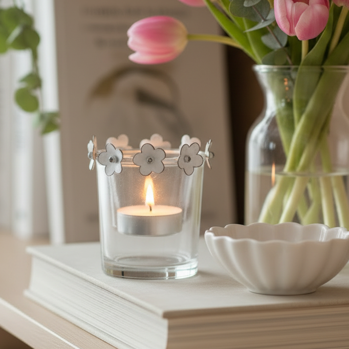 Vintage Flower Trim Tealight Holder