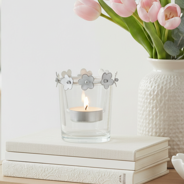 Vintage Flower Trim Tealight Holder
