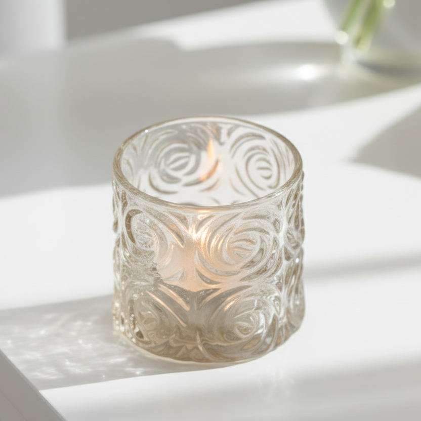 Taupe Swirl Glass Tealight Holder