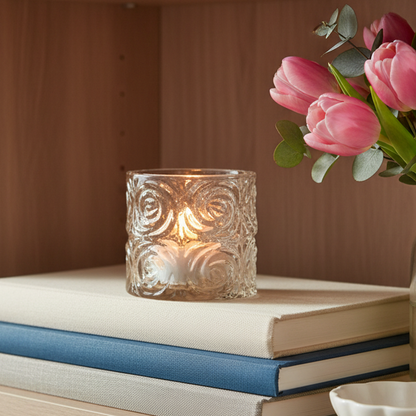 Taupe Swirl Glass Tealight Holder