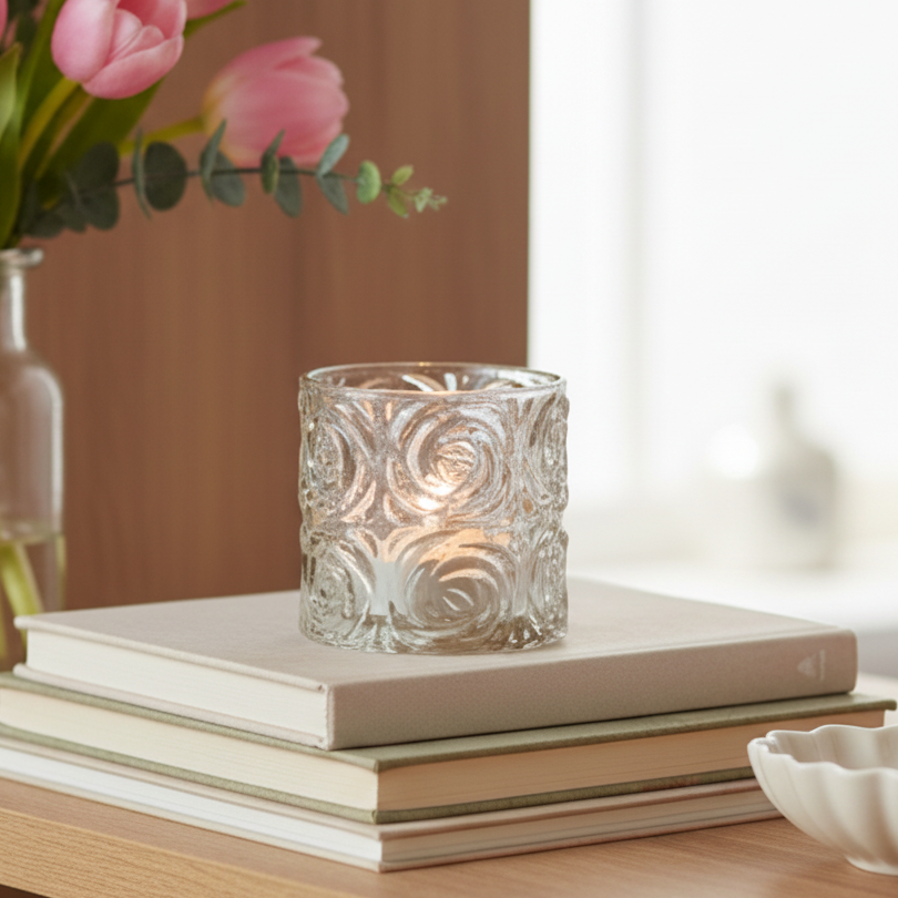 Taupe Swirl Glass Tealight Holder