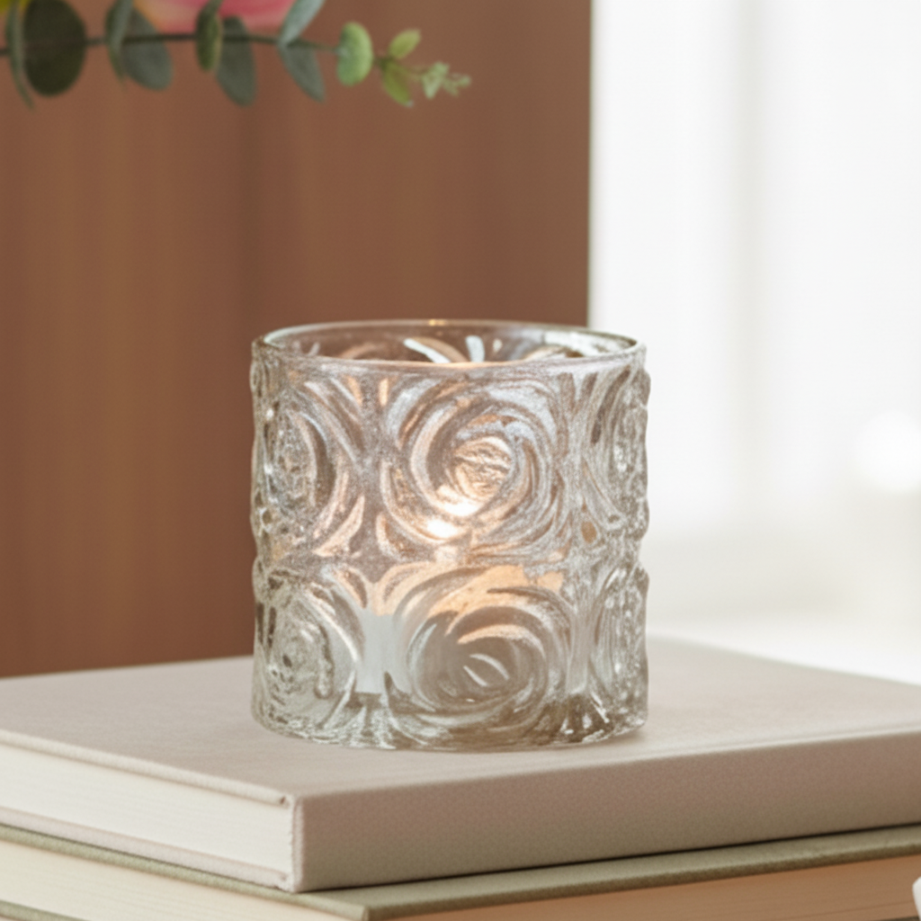 Taupe Swirl Glass Tealight Holder