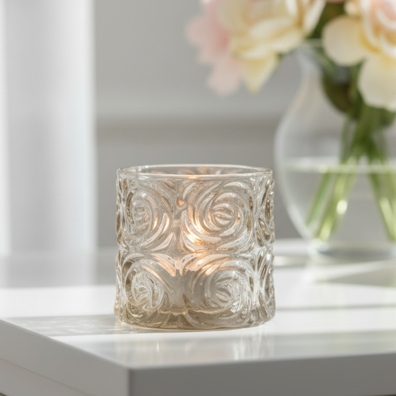 Taupe Swirl Glass Tealight Holder