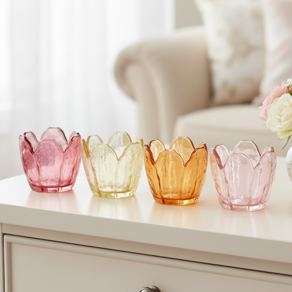 Flower Petals Glass Tealight Holder