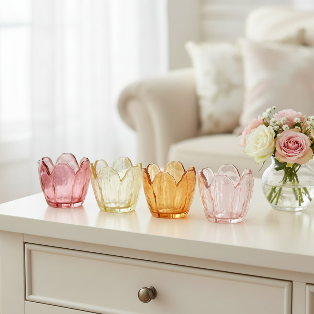 Flower Petals Glass Tealight Holder