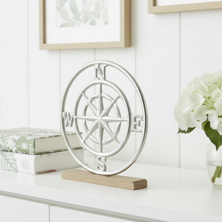 Compass Pot Metal Metal Compass on Plinth – Picture Perfect Homeware