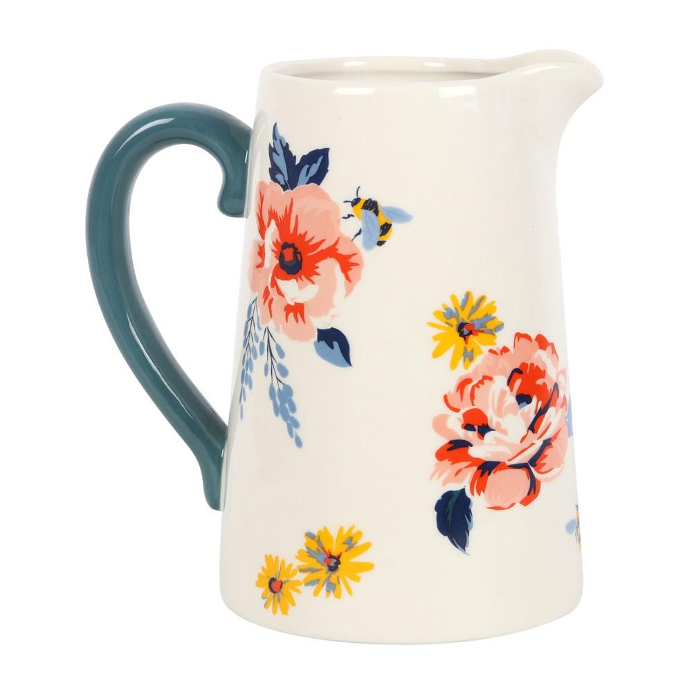Floral and Bee Ceramic Jug Vase