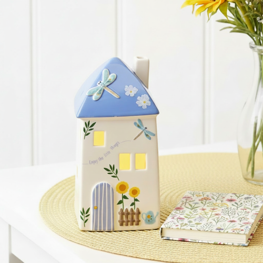 Blue Dragonfly LED Stoneware House