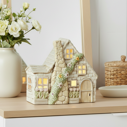 BACK MAR Cream Tealight Cottage with Chimney
