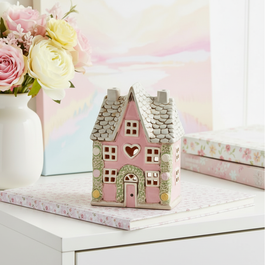 Pink Tealight House with Rose Garland