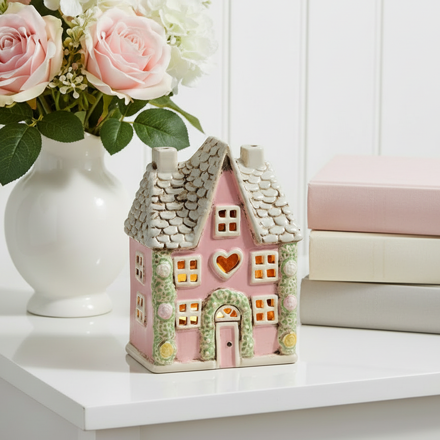 Pink Tealight House with Rose Garland