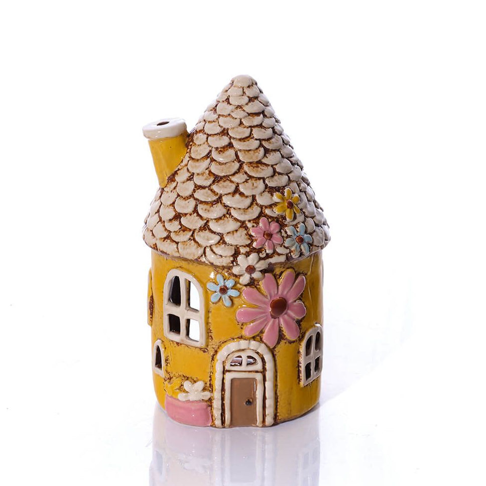 Yellow Stoneware Fairy Tealight Cottage
