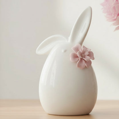 White Spring Bunny with Pink Flower
