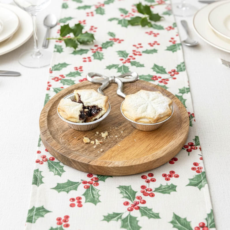 Round Wooden Styling Serving Board with Silver Bow 21cm