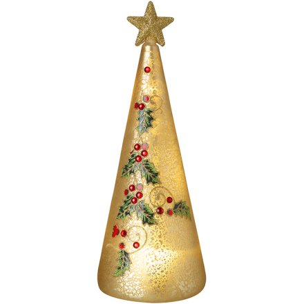 Gold Glass LED Holly Tree