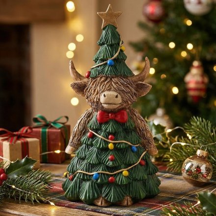 Highland Cow in Christmas Tree Costume