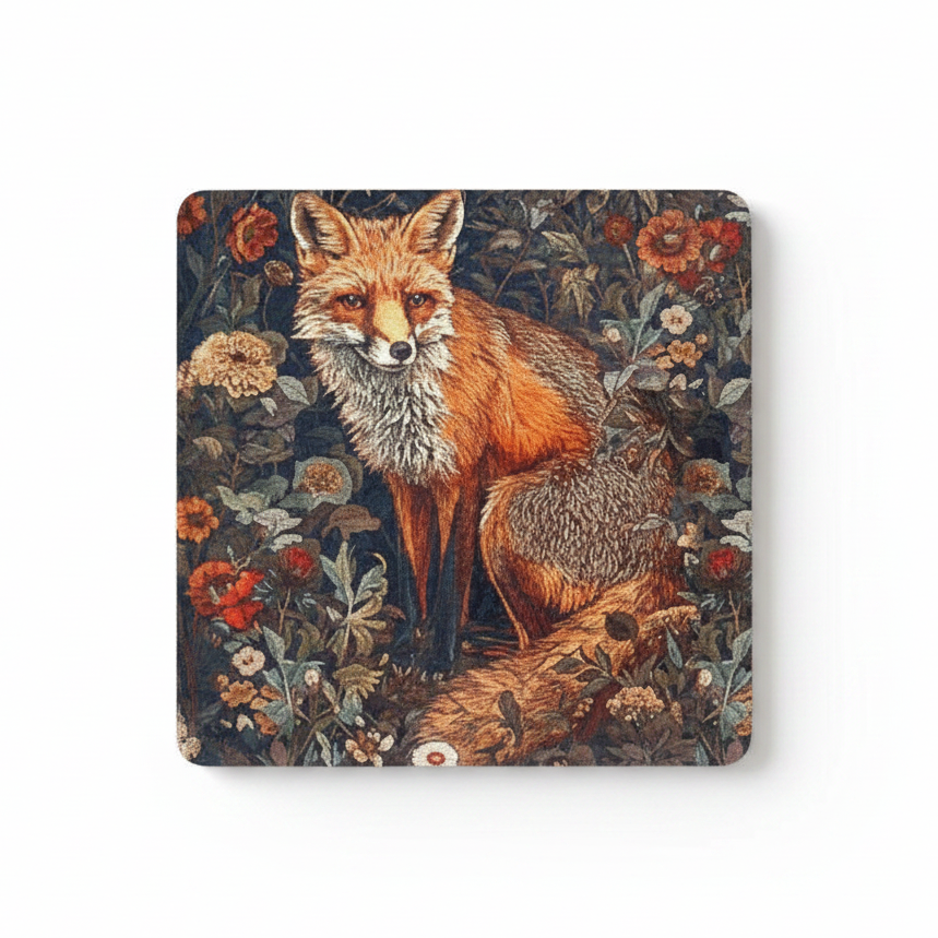 Fox Wildlife Tapestry Ceramic Coaster