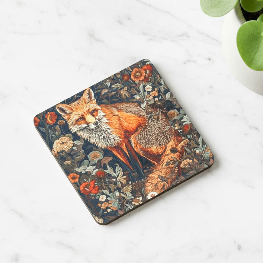 Fox Wildlife Tapestry Ceramic Coaster