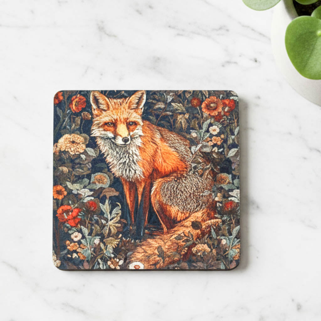 Fox Wildlife Tapestry Ceramic Coaster