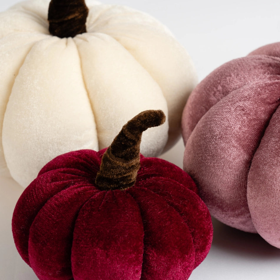 Set of 3 Pink Mix Plush Velvet Pumpkins