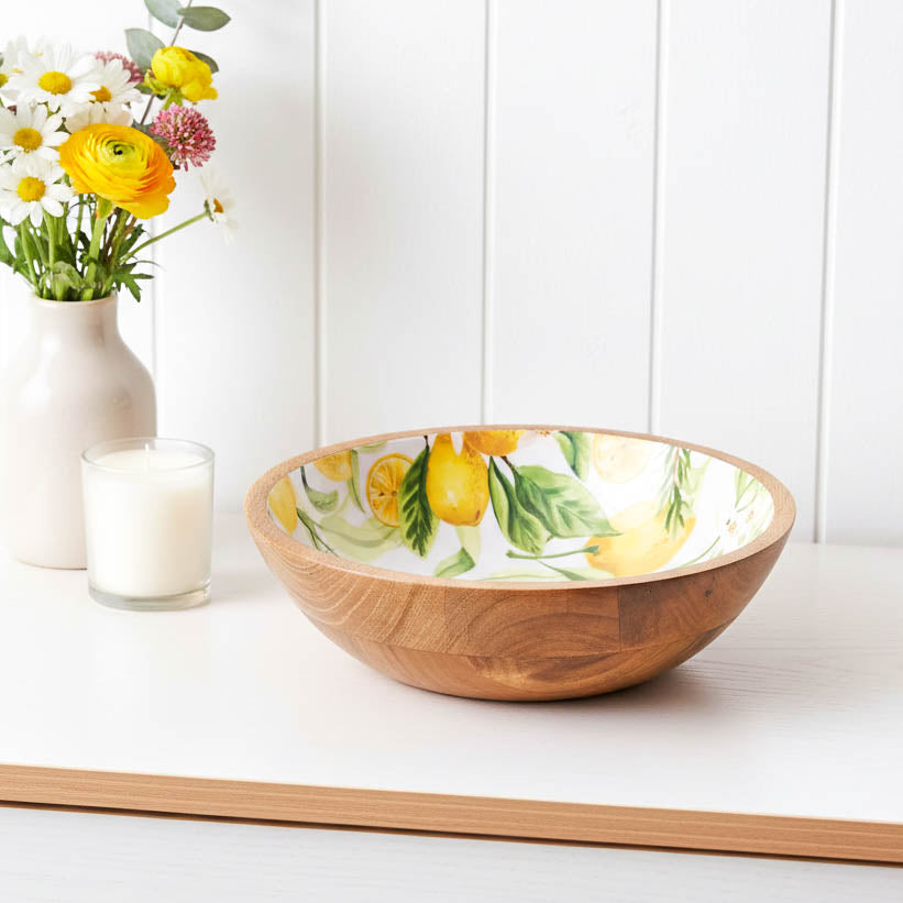 Lemon Print Mango Wood Bowl