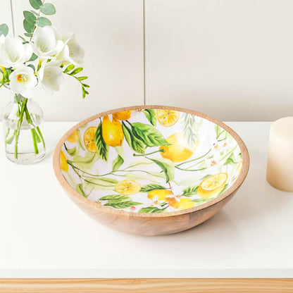 Lemon Print Mango Wood Bowl