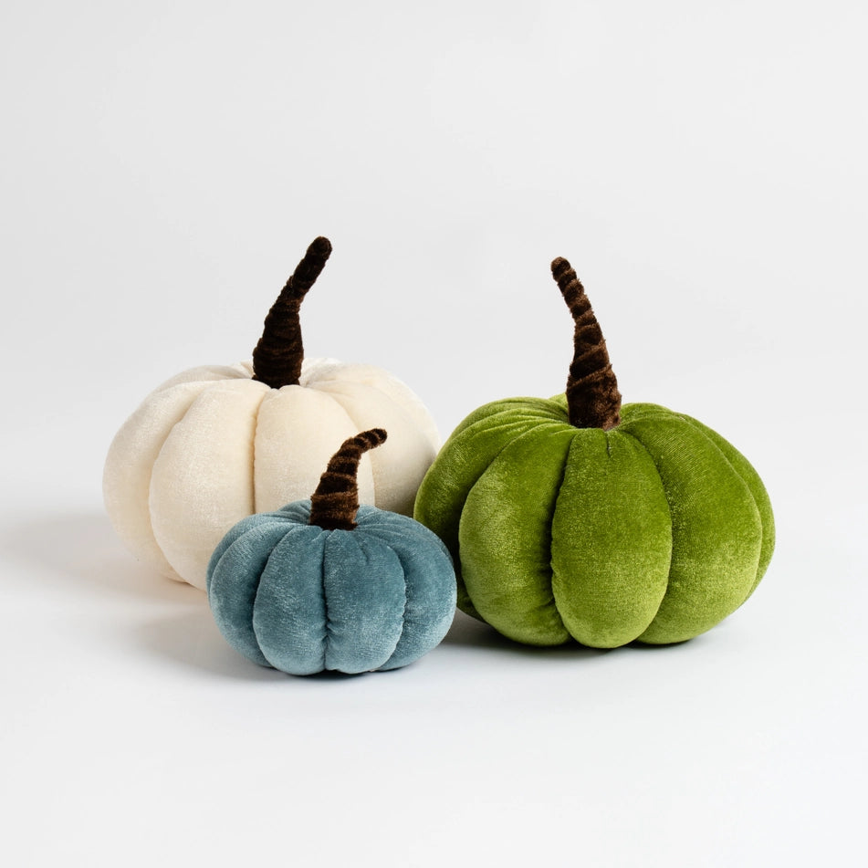 Set of 3 Green Mix Plush Velvet Pumpkins
