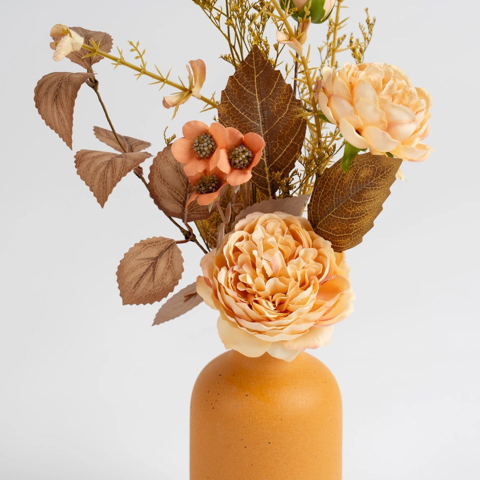 Soft Autumn Rose Arrangement in Yellow Vase