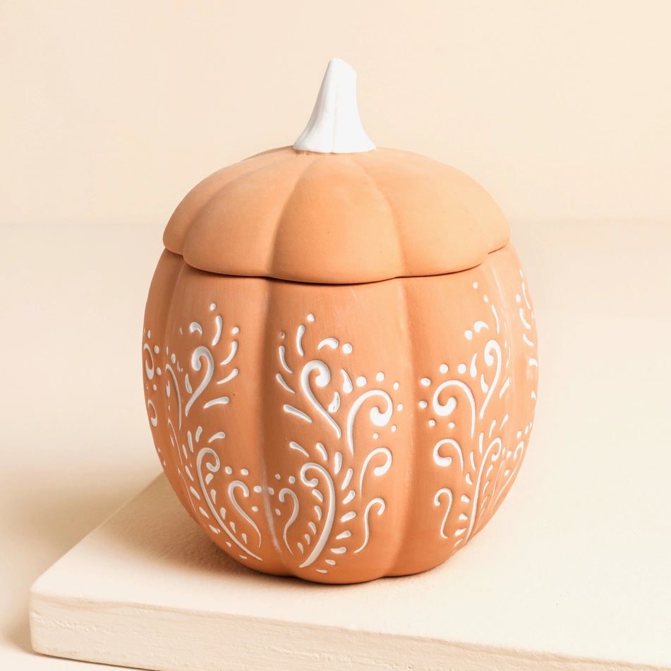 Floral Pumpkin Ceramic Candle