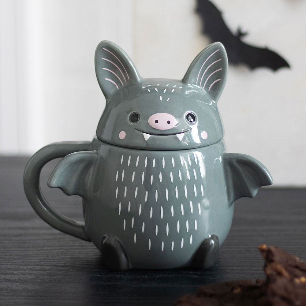 Cute Grey Bat Lidded Mug