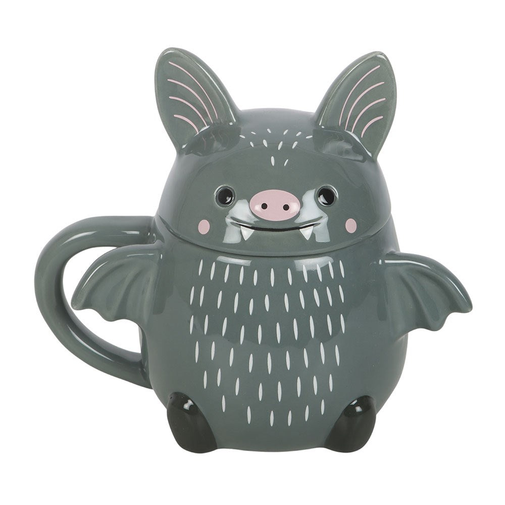 Cute Grey Bat Lidded Mug
