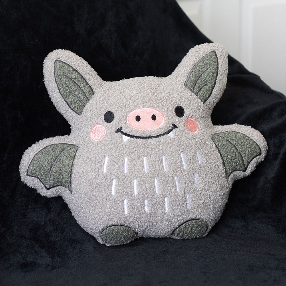 Cute Grey Bat Boucle Cushion