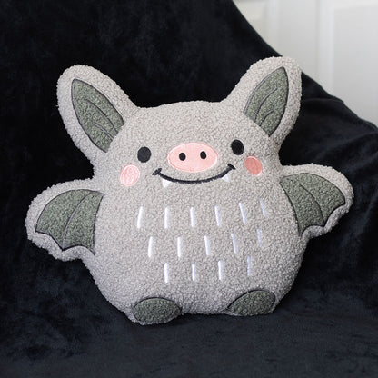 Cute Grey Bat Boucle Cushion