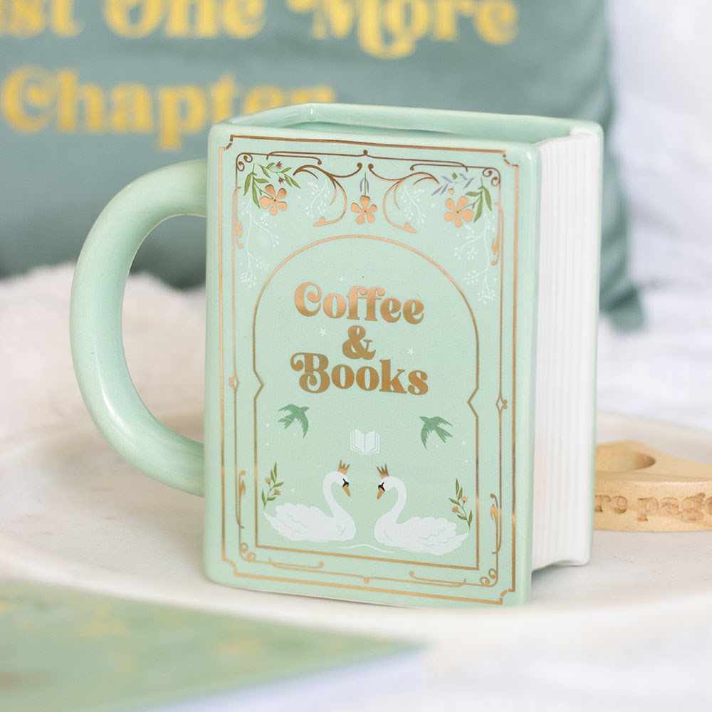 Coffee &amp; Books Green Book Shaped Mug