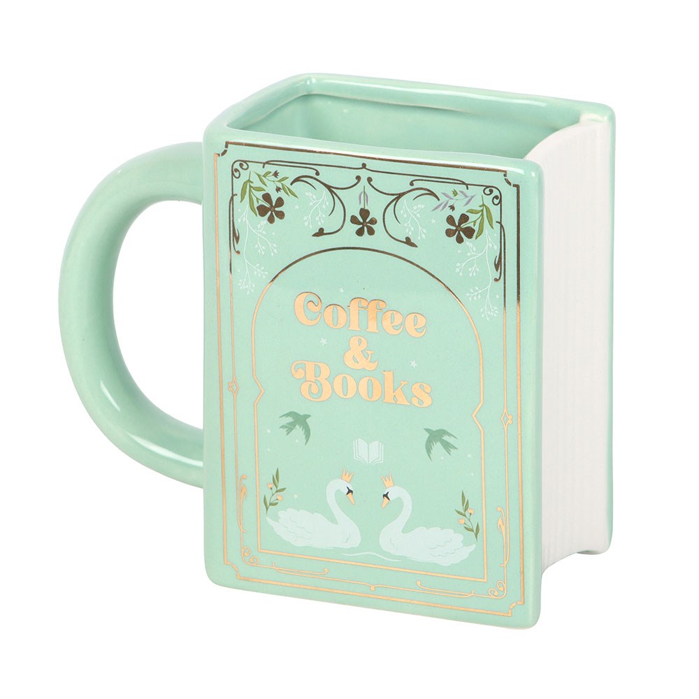 Coffee &amp; Books Green Book Shaped Mug