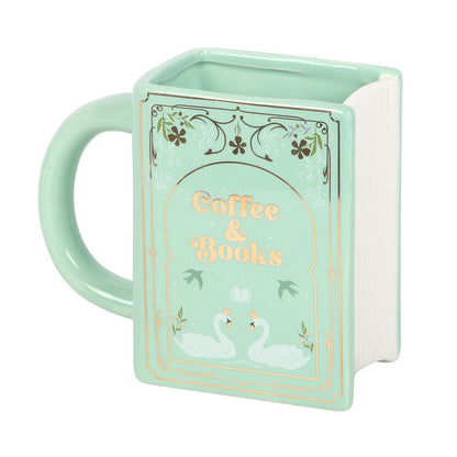 Coffee &amp; Books Green Book Shaped Mug