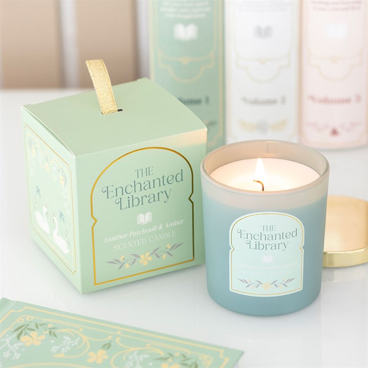 The Enchanted Library Leather Patchouli &amp; Amber Scented Candle
